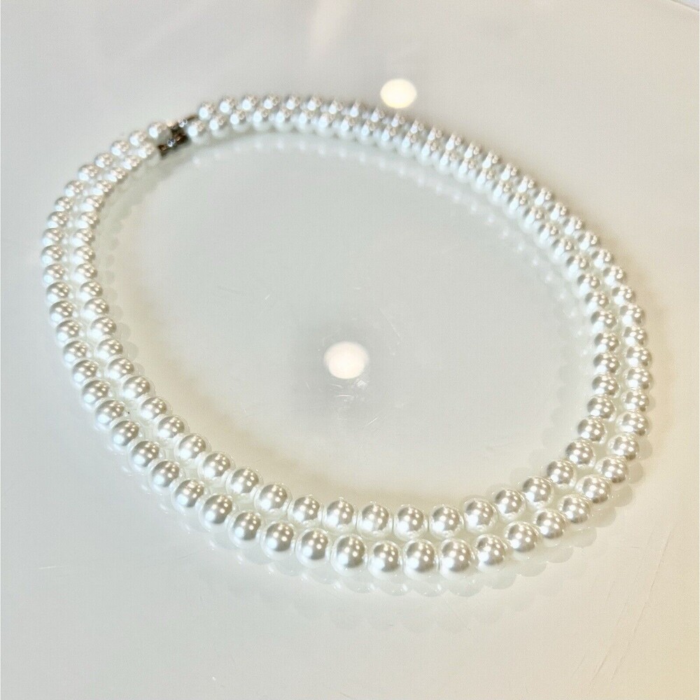 2 Pack White Faux Pearl Strand Bead Necklace Women's Jewelry Set Retro Layer